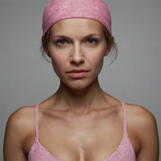 a woman wearing a pink headband