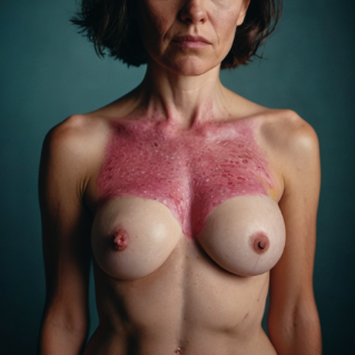 a woman with a skin rash on her chest